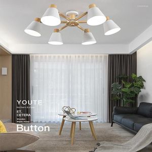Chandeliers Nordic Modern Solid Wood Living Room Bedroom E27 Ceiling Chandelier El Restaurant Lamp Villa Lighting