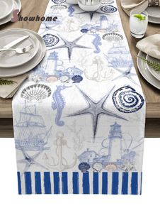 Tabela de textura marítima listras de textura marinha âncora Retro Runner Decoração de jantar de luxo Placemat el Mesa de casamento Decoração de mesa 230322