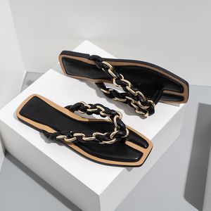 Flip Flip Fashion Chain Slides Outwear Beach Sandals Flat Bottom Shoes Women's Large