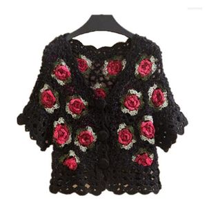 Женские куртки высококачественная ручная ручная одежда в трикотажной рубашке с крючком 2023 Spring Women Short Coat Conditing Fashion Sweater