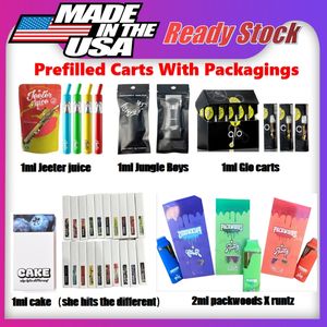 USA Stock Prefilled Carts Disposable E-cigarettes Vape Pen edibles Rechargeable Battery 1ml Starter Kit Vapes Cartridges Full Carts Device Pods Vaporizer Pod