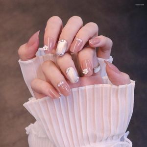 False Nails 24PCS Long Press On Cute Pearl & Floral Full Coverage Artificial Removable Save Time Jelly Gel/Glue Type DIN889