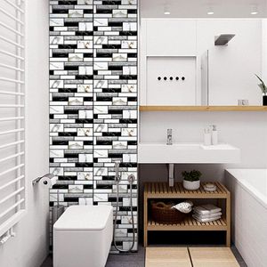 Bakgrundsbilder 10 st/set 3D PVC White Black Brick Grain Wall Stickers Pappers Marble Stone Wallpaper Rustik Effekt Självhäftande heminredning