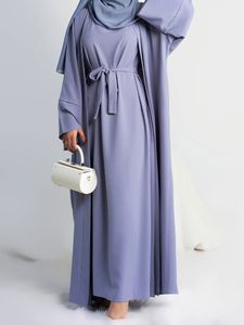 Roupas étnicas 2 peças abaya deslize vestido hijab sem mangas combinando conjuntos muçulmanos abayas abertos para mulheres Dubai Turquia Roupas Islâmicas Africanas 230322