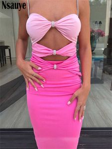 Party Dresses Nsauye Sexy Backless Women Hollow Out Long Strap Bodycon Casual Beach Summer 2023 Fashion Evening Club Maxi Y2303