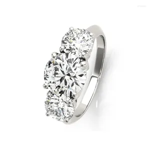 Cluster Rings 925 Silver Women Ring 3 Stones 3.5 S D Color Round Moissanite Diamond White Gem Style Engagement Gift