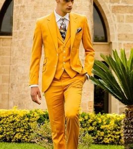 Men's Suits Blazers Mustard Yellow Fashion Men's Slim Fit Custom Suits Men Business Prom Wedding Suits 3 Pieces Set Traje Hombre Jacket Vest Pants 230322