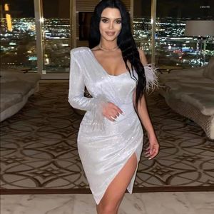 Casual Dresses Silver Sequines Women One Shoulder Sexy BodyCon Mini Dress Club Night Party Fashion Outfit Firar Birthday Vestido