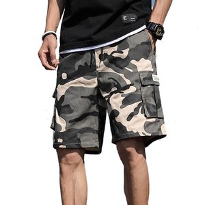 Men's Shorts Summer Outdoor Camouflage Cargo Pocket Cotton Casual Half Pants Mid Waist Drawstring Loose Bib Overalls 7XL 230322