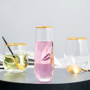 Wine Glasses 300-550Ml Creative Gold Foil Mouth Glass Egg Shape Bar Cold Drinks Shop Whisky Vodka Cocktail Boutique Drinking Set