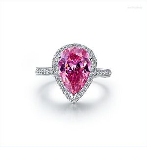 Cluster-Ringe, massiver Ring aus 18 Karat Weißgold AU750, 2 Karat rosafarbener Birnendiamant, Verlobung, Hochzeitstag