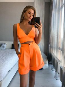 Women's Two Piece Pants Sexy Outfits Shorts Set Summer Beach Casual Sleeveless Backless Bow Strap Crop Top Short Suits 230322