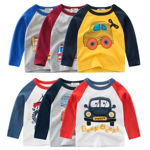 Tシャツ秋のTシャツ漫画車Tシャツ男の子の女の子ベビーキッズ服コットンロングスリーブトップボーイチルドレン服29年230322