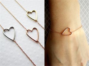 10 шт. Крошечные линии Blowning Out Open Heart Bracelets Золото серебро Простые проволочные оберщенные браслеты Love Heart для паров влюбленных