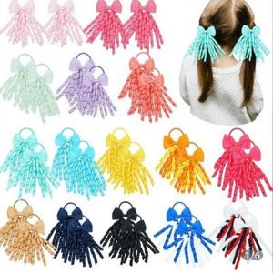 Hair Accessories Girl Korker Curly Ribbons Bows Elastic Hairband Ponytail Holders Curling Tassel Loop Plain Streamer Corker Bowknot PD031Hai