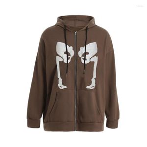 Women's Hoodies Female Hoodie Spring Autumn Cartoon Patterns Print Long Sleeve Hooded Blouse With Big Pockets For Girls Black/Coffee