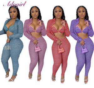 Kvinnors träningsdräkter Kvinnor Tre deluppsättningar Causal Plaid tryckt BRA -blixtlås upp långärmad jacka toppar Long Pant Suit Outfit Streetwear Tracksuit P230320