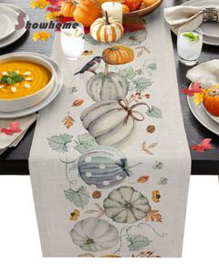 Bordslöpare Autumn Pumpkin Maple Bird Table Runner Wedding Dining Table Decor Christmas Thanksgiving Holiday Decor Table Runner 230322