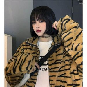 Women's Trench Coats H Coat Zebra Pattern Winter Autumn Korean Harajuku Style Retro Stand Collar Loose Quilted Cotton Clothing For Men Women