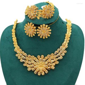 Brincos de colar Conjunto de dubai 24k Gold Gold African Bridal Gifts Pingents Collares Jóias por atacado para mulheres