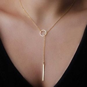 Hänghalsband minimalistiska runda stickhänge halsband för kvinnor pärlklavikelhalsband lämnar lång kedja mode smycken uttalande tjej gåva z0321