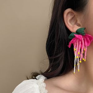 S03534 Spring Summer Bohemina Fashion S925 Silver Needle Flower Dangle Earrings For Women Beaded Tassels Stud Earrings
