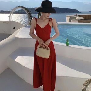 Casual Kleider Ankunft Mode Sommer Lange Party Elegante Outfits Frauen OL Elegante Sexy Strap Backless Bandage Chiffon Urlaub Kleidung Robe