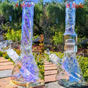 NEW Rainbow Glass Bong Water Pipes Hookahs Thick Glass Dab Rigs Downstem Perc Beaker With 14mm Bowl 30cm tall