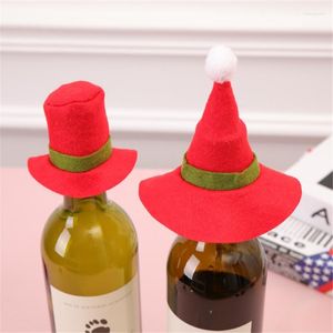 Рождественские украшения 10 шт./Набор 2023 Украшение для дома красная шапка шляпы для винной бутылки Сумки Санта -Клаус обеденный стол