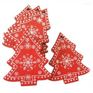 Juldekorationer 10st/Set White Red Tree Ornament Wood Hanging Pendants Tree/Heart/Star Decor Home For