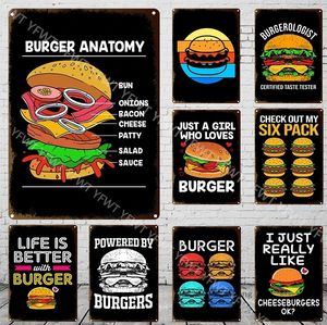 Vintage Kitchen Rules Plaque Burgers Fries Metal Tin Sign Cafe Kitchen Home Room Wall Decor Fast Food Metal Plate Dinning Wall Decor 30X20cm W03