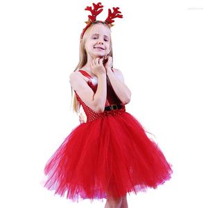女の子のためのカジュアルドレスクリスマスノースリーブチュチュプリンセスドレス角帽子の服の衣装