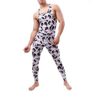 Undershirts Men Undershirt Sexy Underwear Bodysuit Lingerie Wrestling Singlet Pajamas Sleeveless Long Pants Jumpsuit Sleepwear Nightwear