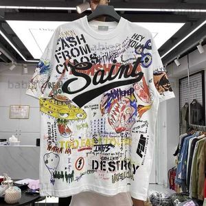 Men's T-Shirts Graffiti Murakami Takashi Splash ink loose round-necked short-sleeved t-shirt T230321
