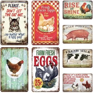 Chicken Cow Cat Dog Rooster Animal Tin Sign Metal Sign Vintage Farmhouse Coop Home Wall Decor Retro Metal Poster järnmålning 30x20 cm W03