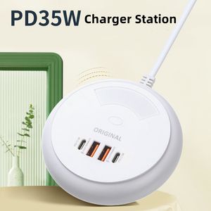 35W Charge rápido de carga rápida Estação multi carregador Compact 4 Porta USB PD Charging Socket Portable C Usb C Adaptador de carregador de parede Touch Night Light for Phones tablets com caixa