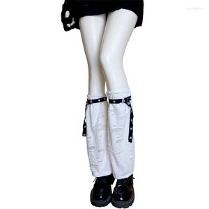النساء الجوارب اليابانية كسر الفتاة المكسورة للجنسين Y2K الأنثى القوطية النمط الأسود أبيض طويل مع حزام harajuku غطاء القدم