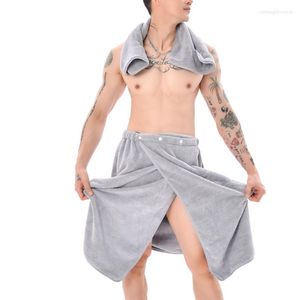 Men's Sleepwear Men Bath Towel Wearable Thicken Microfiber Bathrobe Skirt With Pocket Fast Drying For Adults Gym Beach Spa Swimming Running