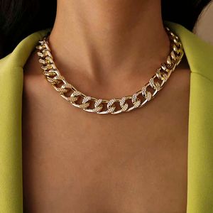 Hänghalsband högkvalitativa kubansk choker halsband krage punk vintage chunky tjock länk aluminium kedja för kvinnor nyår smycken tillbehör z0321
