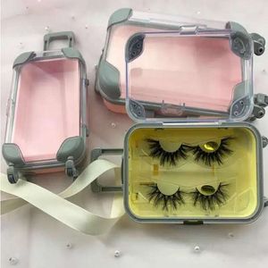 10pcs Personlized Mini Suitcase Eyelash Packaging With Logo Custom 25mm Flase Eyelashes Box Full Strip 3D Lashes Case Container