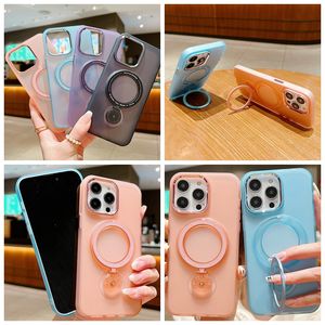 Magnet Wireless Charging Cases For Iphone 15 14 Pro Max 13 Samsung S24 S23 Ultra S22 Plus Fashion Hard PC Plastic TPU Holder 360 Finger Ring Shockproof Magnetic Cover