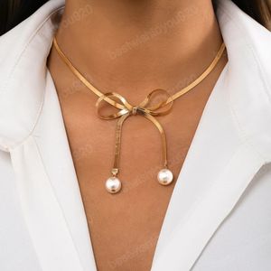 Snake Chain Knotted Short Choker Necklace for Women Trendy Charms Tassels Chain with Pearl Pendant Necklace 2023 Fashion Jewelry