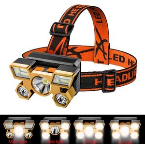 Super Bright 5 LED -strålkastare Flashlight Waterproof 4 Mode Miner Lights USB laddningsbara med 18650 Batteriets strålkastare Utomhusfiske Vandring Camping Head Lamp Torch Torch