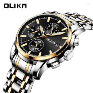Avanadores de pulso Olika Luxury Steel Men Quartz Watch for Business Watches Luminous Wateroperme Male Relogio