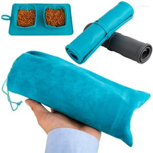 猫ボウルペット折りたたみダブルボウル用品ベルベットバッグドッグシリコーン持ち運びが簡単な青い製品