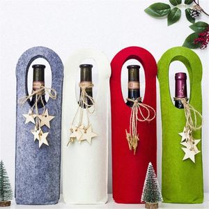 Christmas Decorations Wine Bottle Cover Wiht Star Shape String Champagne Gift Holders Unique Pure Colour Wool Felt Xmas Party Supplies Decor