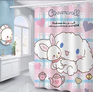 Cortinas de chuveiro Kawaii Cinnamonroll Roll My Melody Kitty Kuromi Cortes do chuveiro de cartoon Curtans de poliéster à prova d'água com ganchos Presente 230322