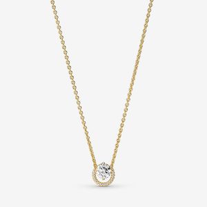 Pandora için Altın Kaplama Yuvarlak Halo Kolye Kolye, Gerçek Sterling Düğün Mücevherleri Kadınlar Kız Arkadaşı Hediye Tasarımcı Zinciri Kolyeleri Orijinal Kutu ile