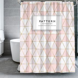 Cortinas de chuveiro cortinas de chuveiro geométrico rosa cortinas de mármore cortinas de tecido à prova d'água lavável para banheiro doméstico decorativo estilo moderno 230322