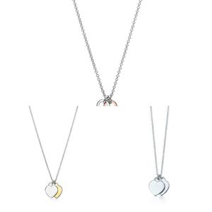 Perlenketten 925 Sterling Silber Mini Emaille Doppelherz Anhänger Klassische Rückkehr Liebe Hohe Version Schmuck Geschenk für Frauen Y2303